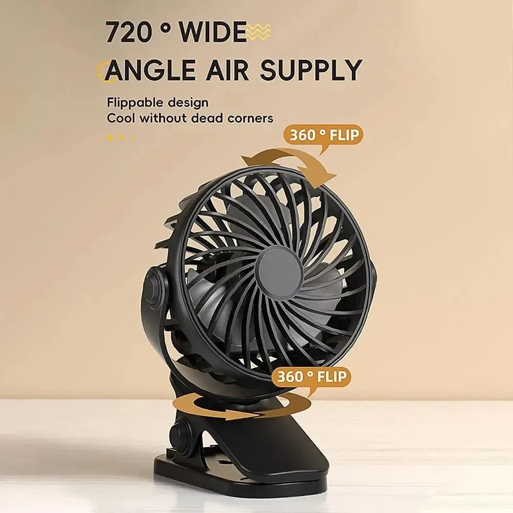 Rechargeable 720° Rotating Clip Fan with Nightlight – Portable & Versatile Cooling Solution - Trekker Essentials