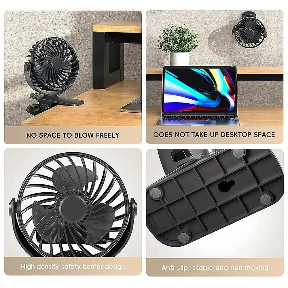 Rechargeable 720° Rotating Clip Fan with Nightlight – Portable & Versatile Cooling Solution - Trekker Essentials