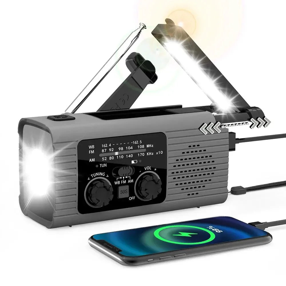 Rechargeable Emergency Light with Radio Function - Solar Charging, Flash LED, Strong Flashlight for Outdoor Emergencies - Trekker Essentials