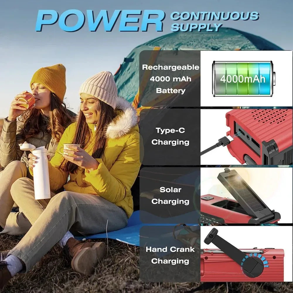 Rechargeable Emergency Light with Radio Function - Solar Charging, Flash LED, Strong Flashlight for Outdoor Emergencies - Trekker Essentials