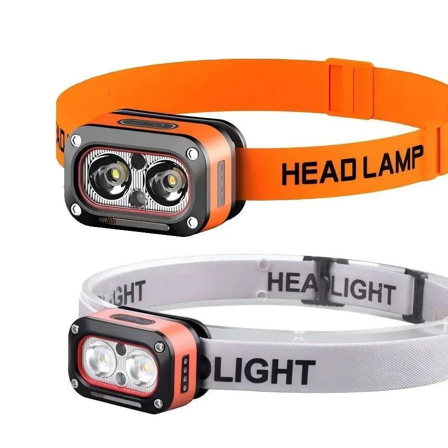 Rechargeable Motion Sensor Headlamp - 45° Adjustable Hands-Free Light for Camping, Hiking & Fishing - Trekker Essentials
