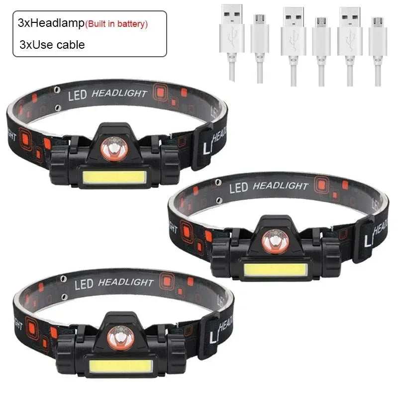 Rechargeable Waterproof LED Headlamp - Super Bright Flashlight with XPE COB Beads, Dual Light Sources, and Magnet - Trekker Essentials