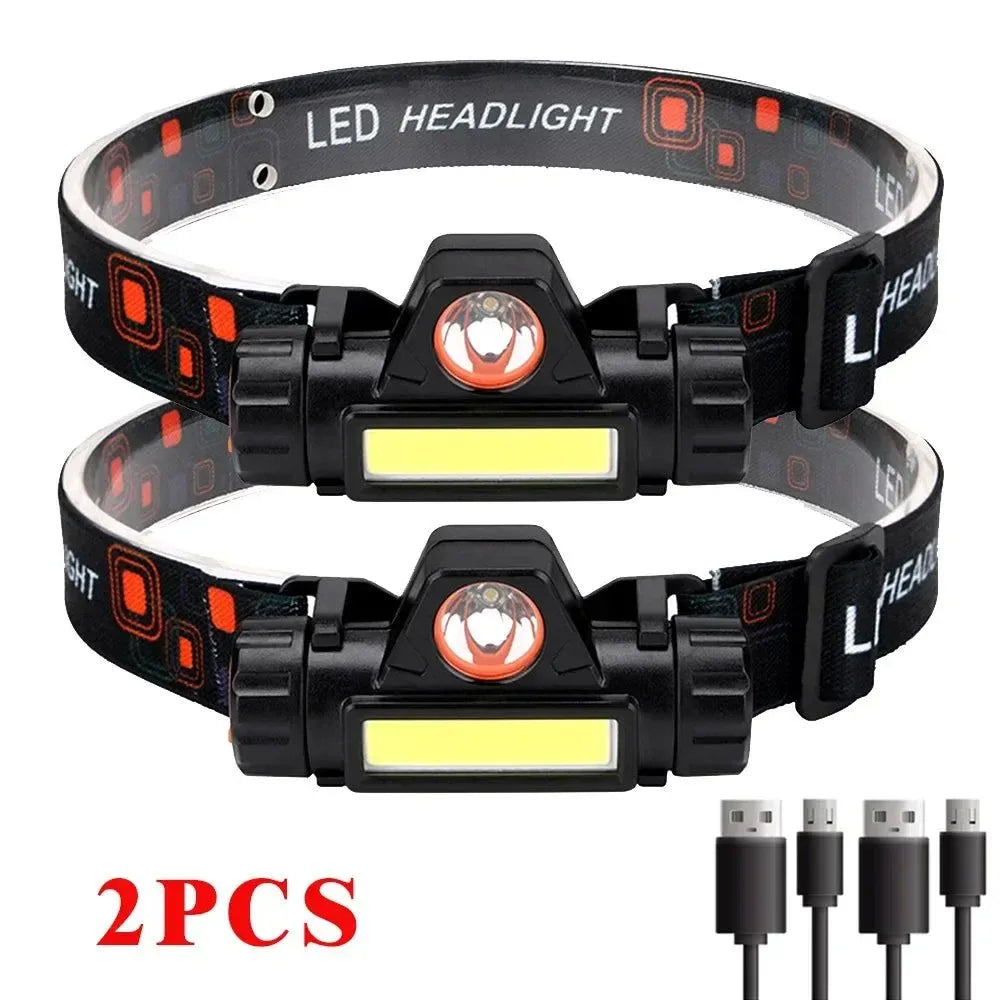Rechargeable Waterproof LED Headlamp - Super Bright Flashlight with XPE COB Beads, Dual Light Sources, and Magnet - Trekker Essentials