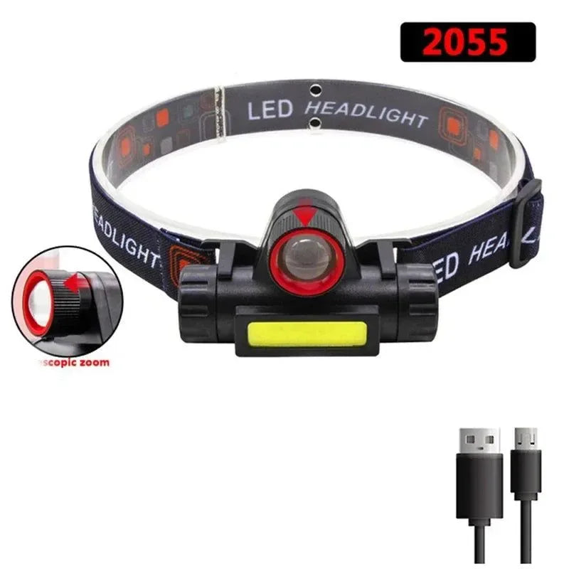 Rechargeable Waterproof LED Headlamp - Super Bright Flashlight with XPE COB Beads, Dual Light Sources, and Magnet - Trekker Essentials
