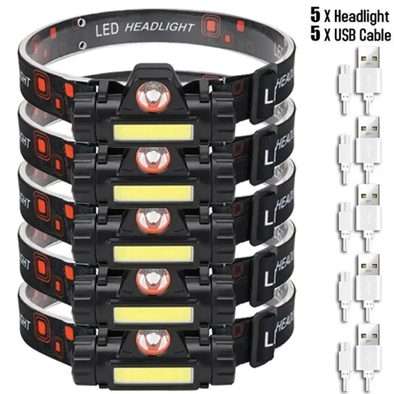 Rechargeable Waterproof LED Headlamp - Super Bright Flashlight with XPE COB Beads, Dual Light Sources, and Magnet - Trekker Essentials