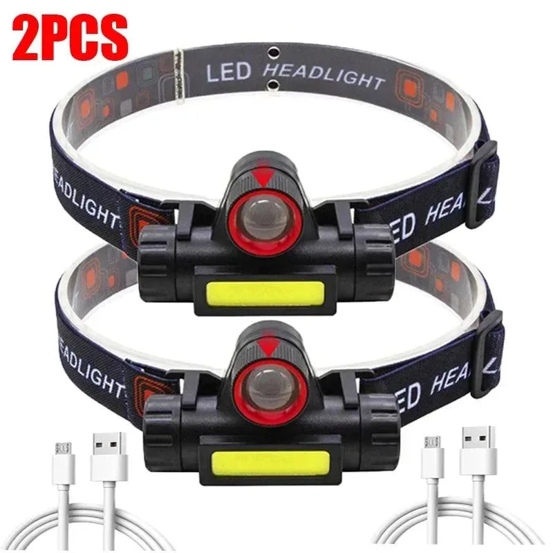 Rechargeable Waterproof LED Headlamp - Super Bright Flashlight with XPE COB Beads, Dual Light Sources, and Magnet - Trekker Essentials