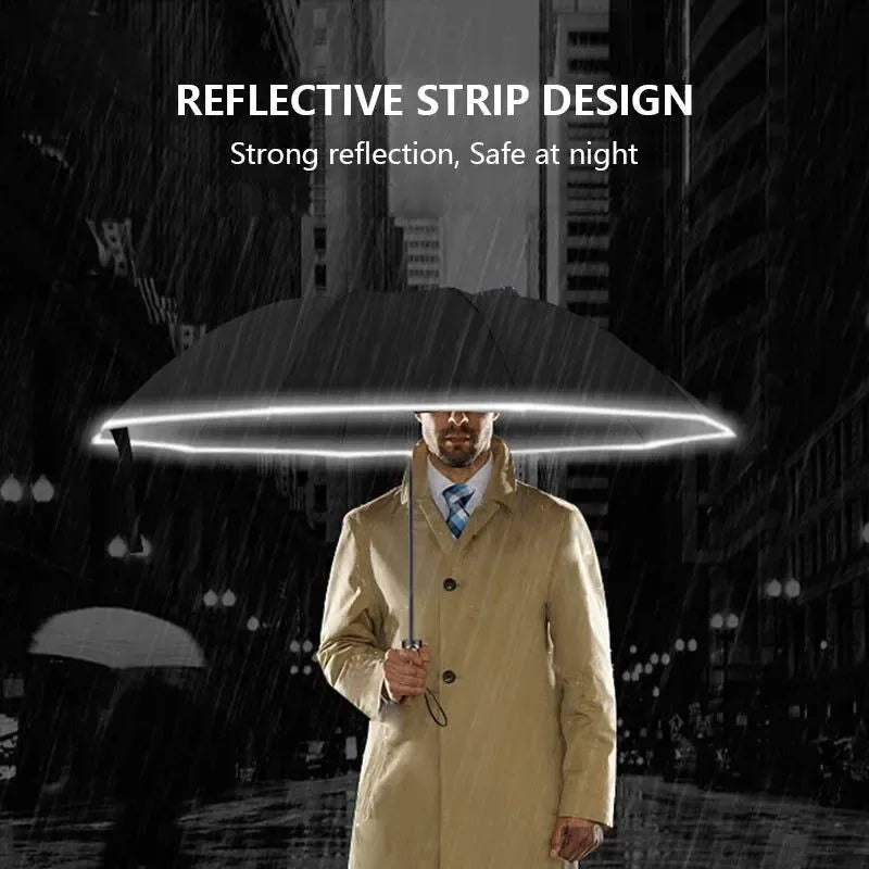 Reflective Strip Reverse Folding Umbrella - Fully Automatic, Windproof, and UV Protective - Trekker Essentials