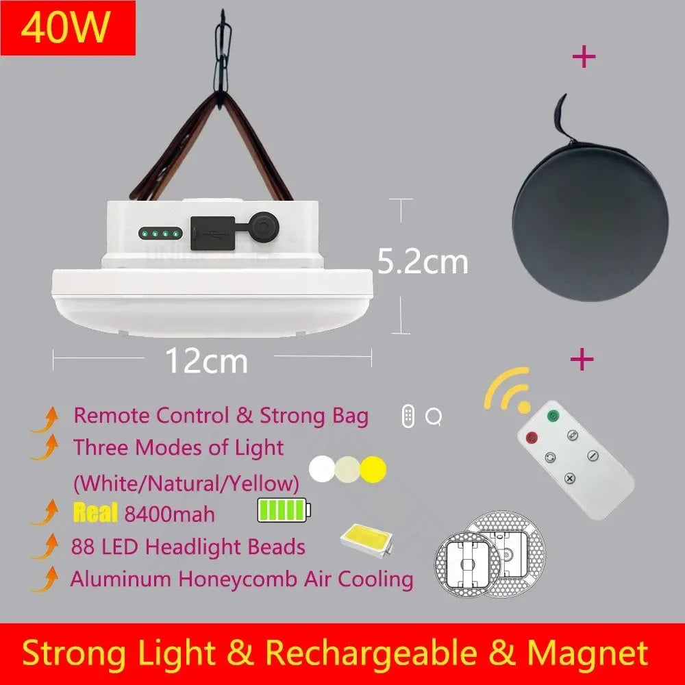 Remote Control Rechargeable LED Magnet Camping Lantern - 13500mAh Powerful Portable Flashlight, Fishing Light, Floodlight, and Tent Lamp - Trekker Essentials