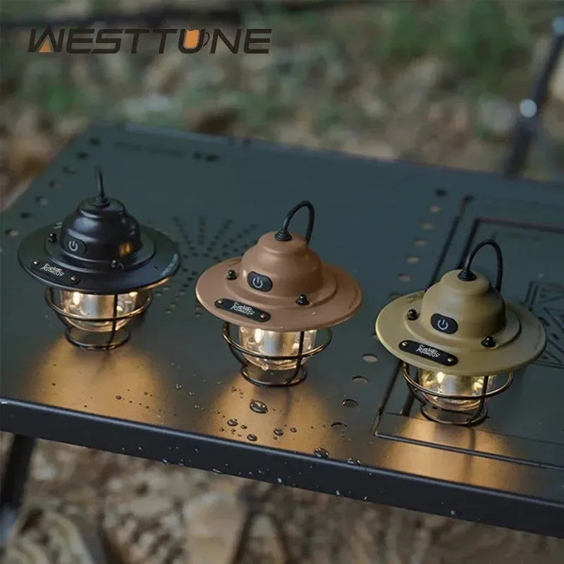 Retro Camping Lantern - 1200mAh Dimmable LED Tent Light with 80H Runtime, IPX4 Waterproof, 6-Light Modes for Hiking/Fishing/Emergency - Trekker Essentials