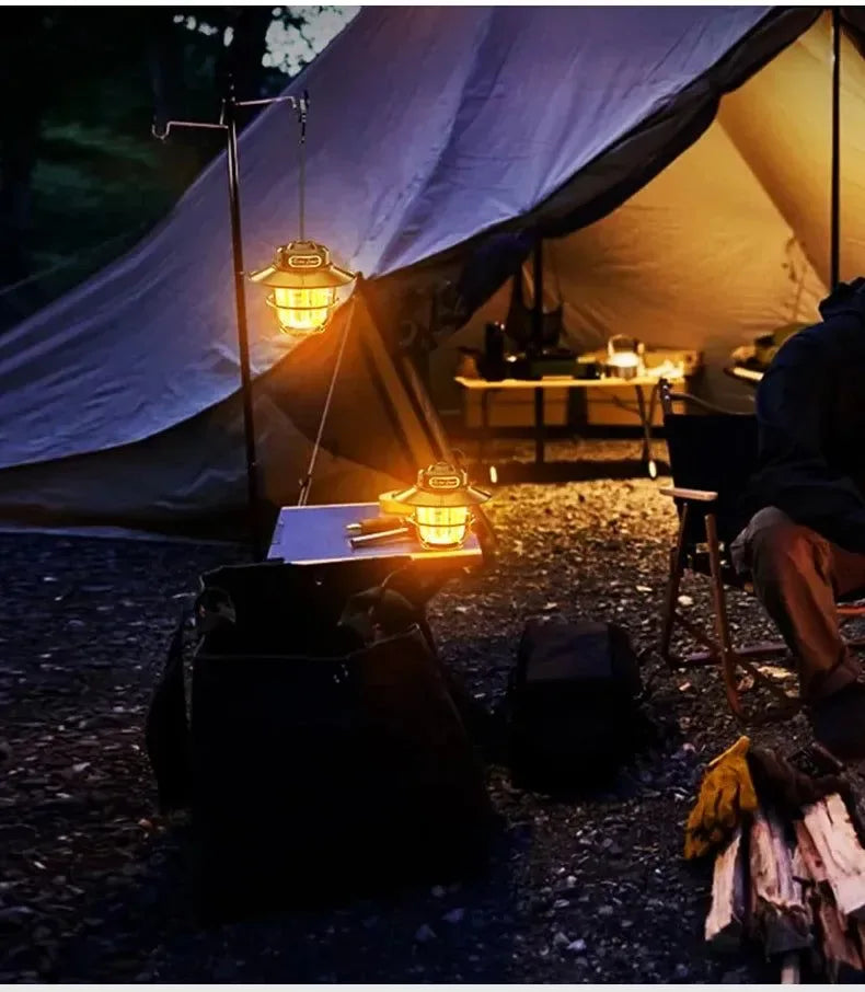 Retro Camping Lantern - 1200mAh Dimmable LED Tent Light with 80H Runtime, IPX4 Waterproof, 6-Light Modes for Hiking/Fishing/Emergency - Trekker Essentials