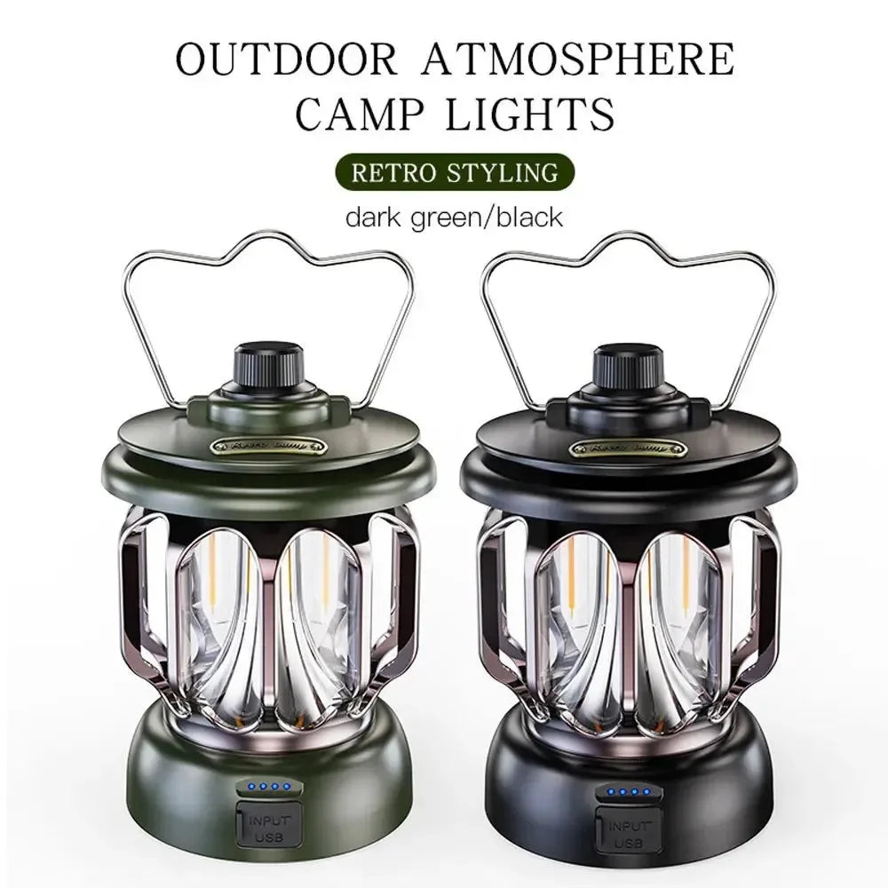 Retro Portable Camping Lantern - Rechargeable Dimmable LED Hanging Lamp - Trekker Essentials