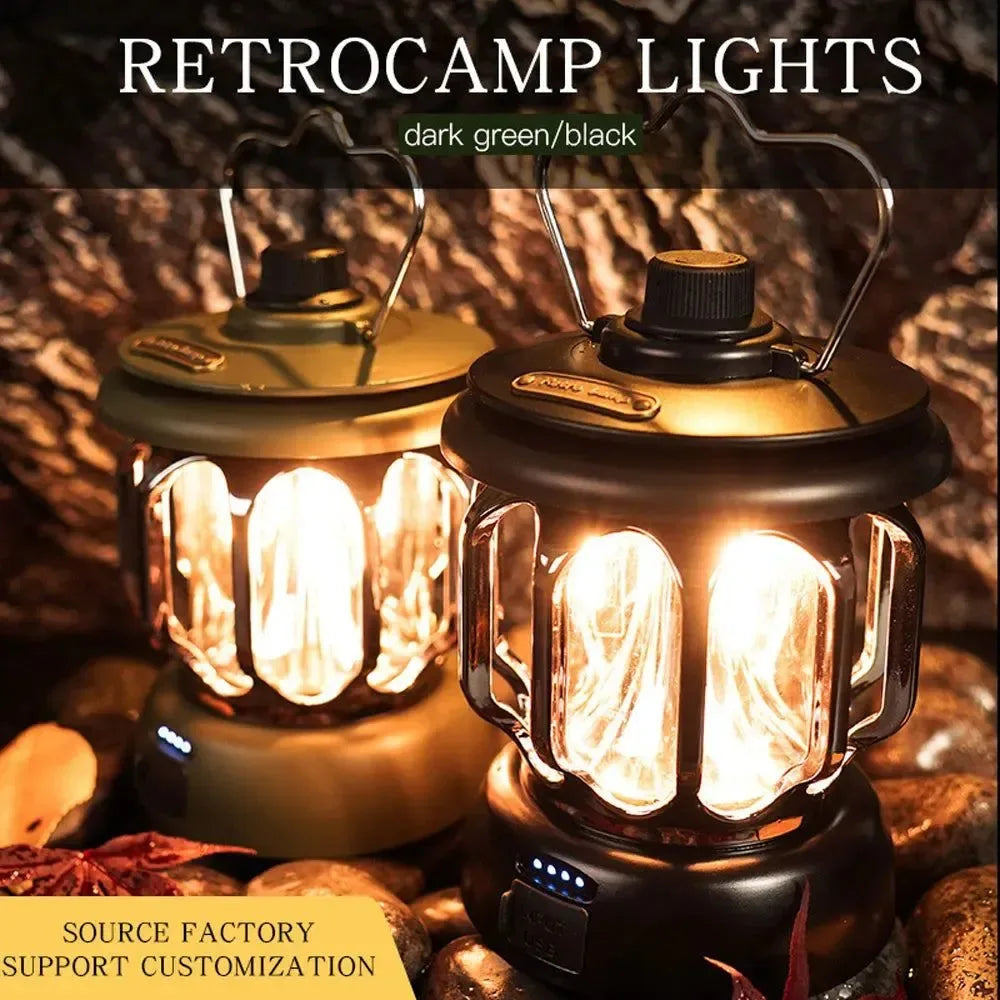 Retro Portable Camping Lantern - Rechargeable Dimmable LED Hanging Lamp - Trekker Essentials