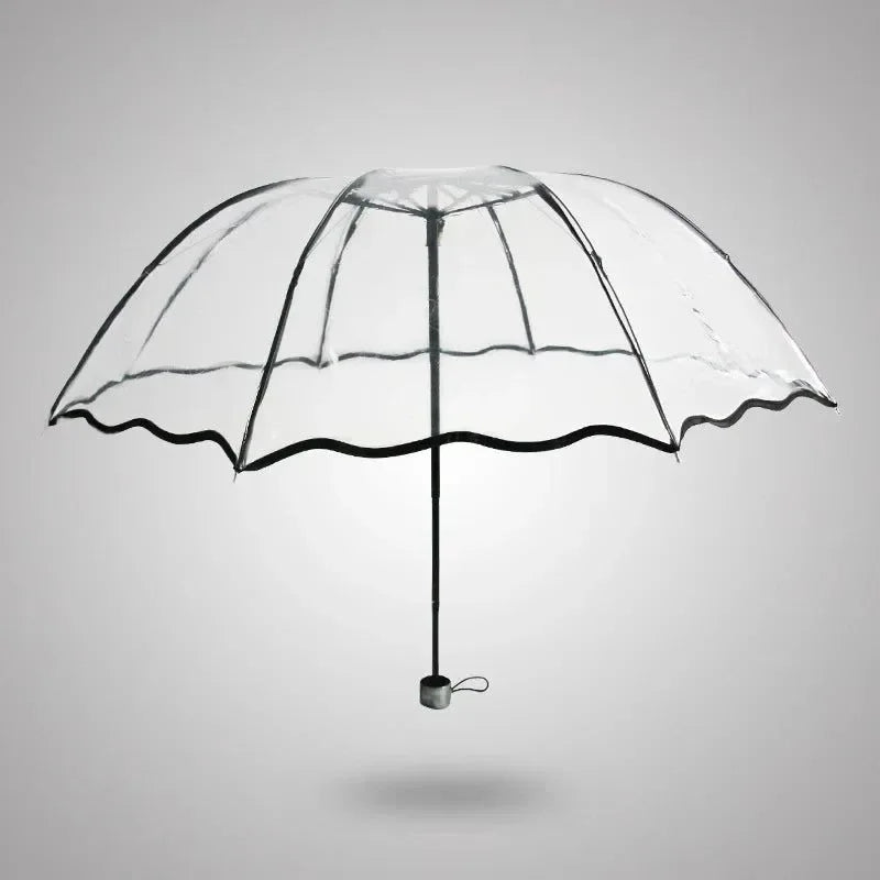 Romantic Transparent Three-Fold Umbrella – Thick PVC Clear Automatic Umbrella with Floral Print - Trekker Essentials