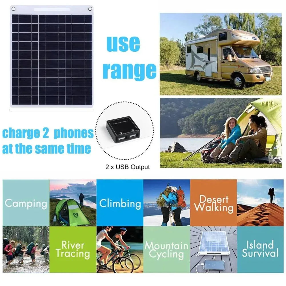 RZ 100W Solar Panel USB Waterproof Outdoor Hike Camping Portable Cells Battery Solar Charger Plate for Mobile Phone Power Bank - Trekker Essentials