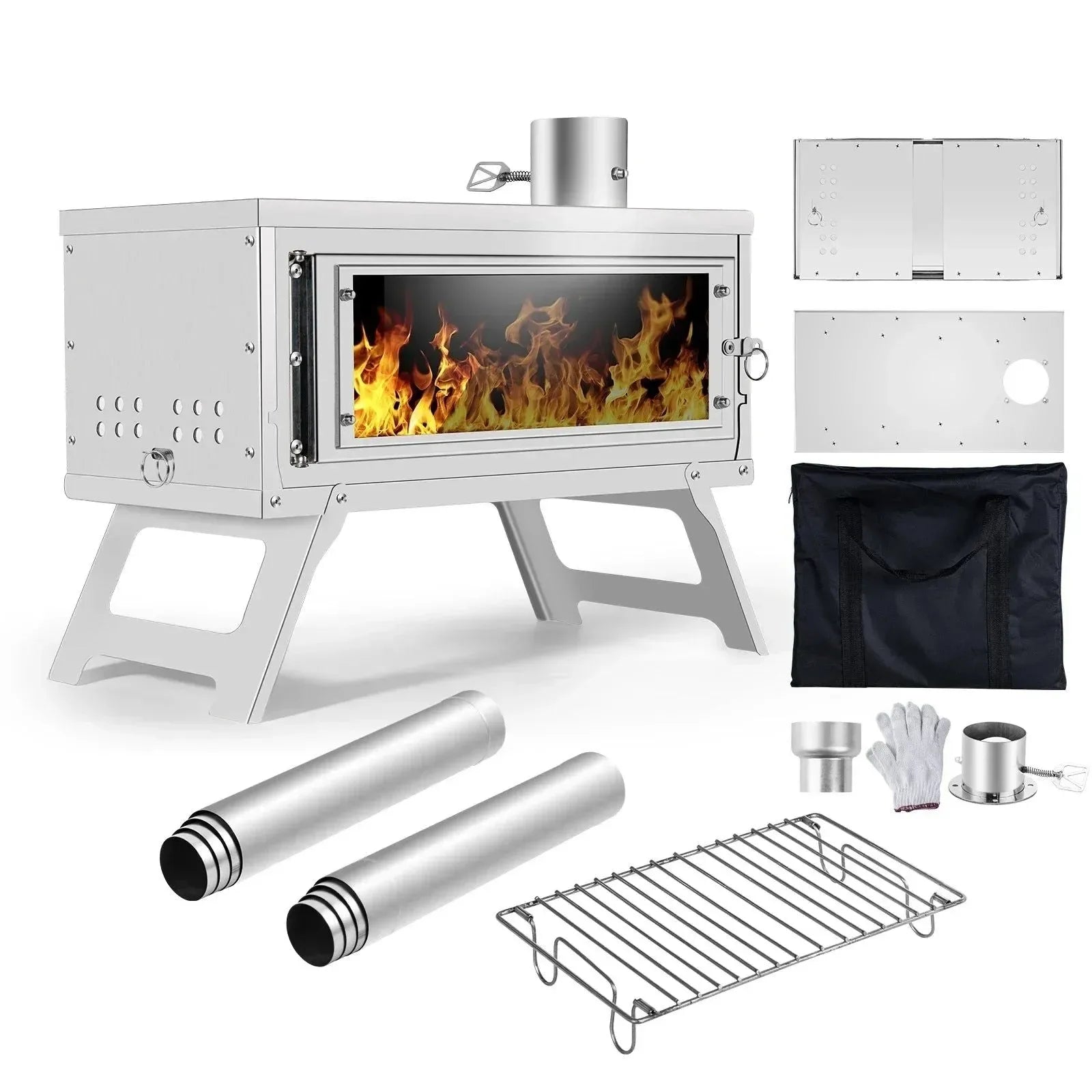 Secondary Combustion Portable Outdoor Stove with Chimney | Fastfold Lightweight Compact Durable Folding Wood Burning Stove for Camping - Trekker Essentials
