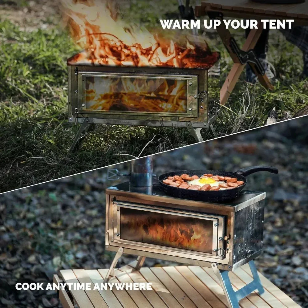 Secondary Combustion Portable Outdoor Stove with Chimney | Fastfold Lightweight Compact Durable Folding Wood Burning Stove for Camping - Trekker Essentials