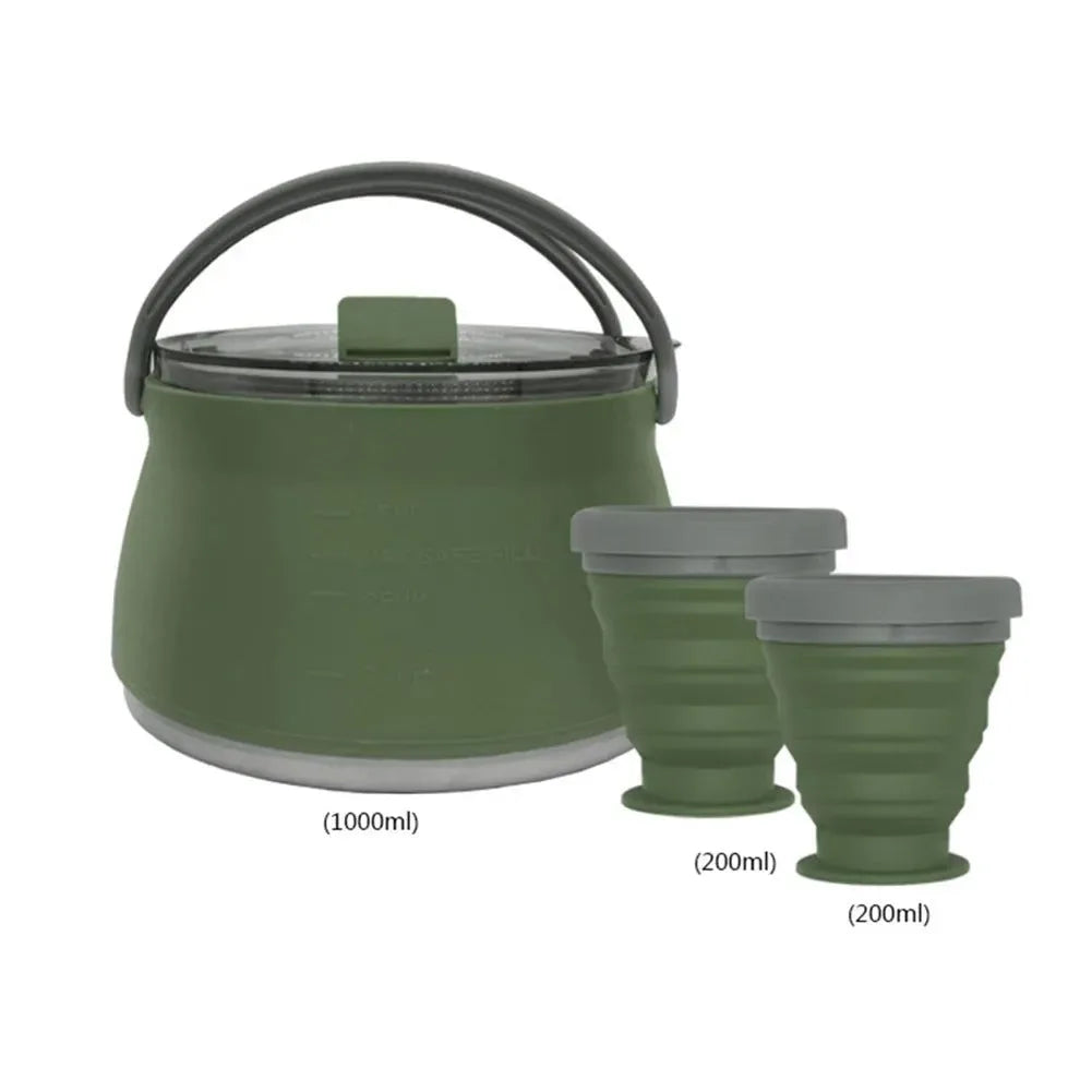 Silicone Folding Boiling Water Pot with Handle: Leak-Proof, Food-Grade Camping Teapot for Outdoor Travel and Household Use - Trekker Essentials