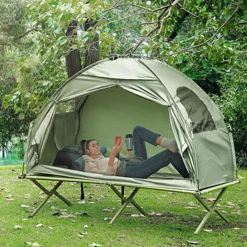 elevated tents Single Person Folding Camping Tent Cot - Elevated Outdoor Sleeping Bed Combo With Carry Bag For Hiking And Travel