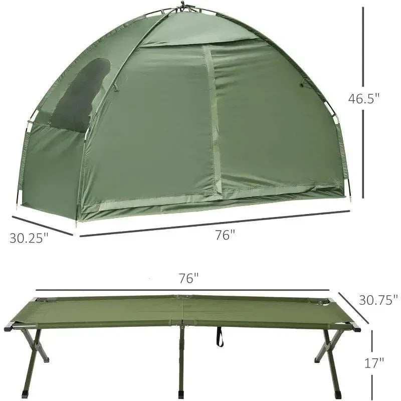 Single-Person Camping Tent Cot Combo – Elevated Off-Ground Sleeping Cot with Weather-Resistant Cover & Carry Bag for Hiking - Trekker Essentials