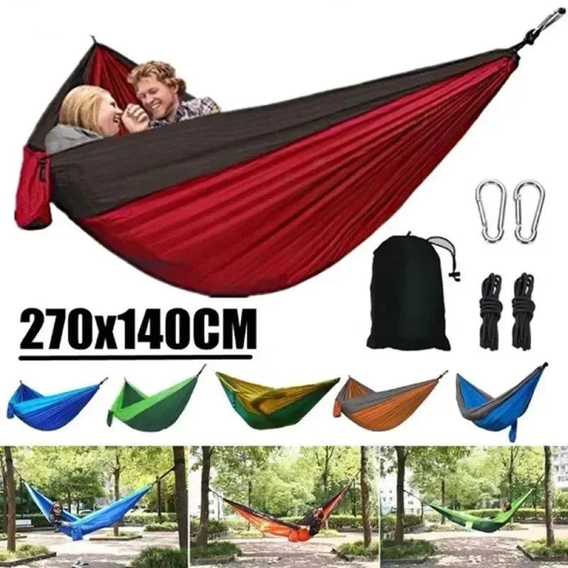 Single Person Portable Outdoor Camping Hammock - High Strength Nylon Parachute Fabric Hanging Bed - Trekker Essentials