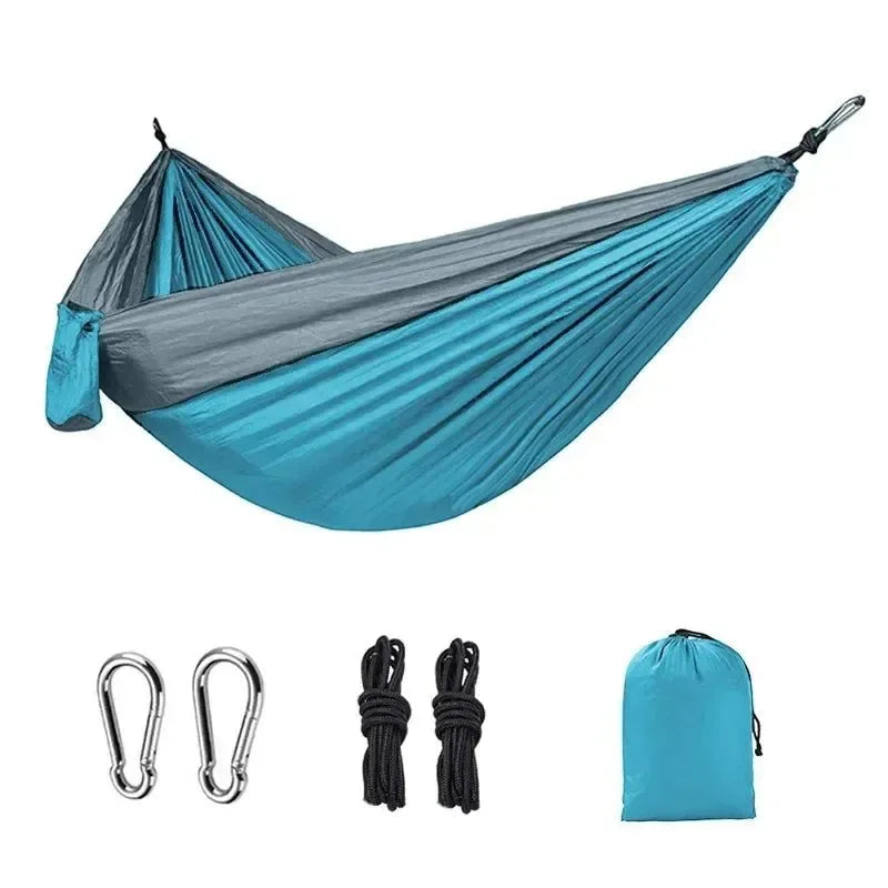 Single Person Portable Outdoor Camping Hammock - High Strength Nylon Parachute Fabric Hanging Bed - Trekker Essentials