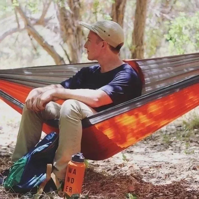 Single Person Portable Outdoor Camping Hammock - High Strength Nylon Parachute Fabric Hanging Bed - Trekker Essentials