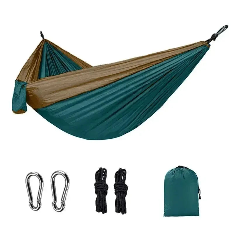 Single Person Portable Outdoor Camping Hammock - High Strength Nylon Parachute Fabric Hanging Bed - Trekker Essentials