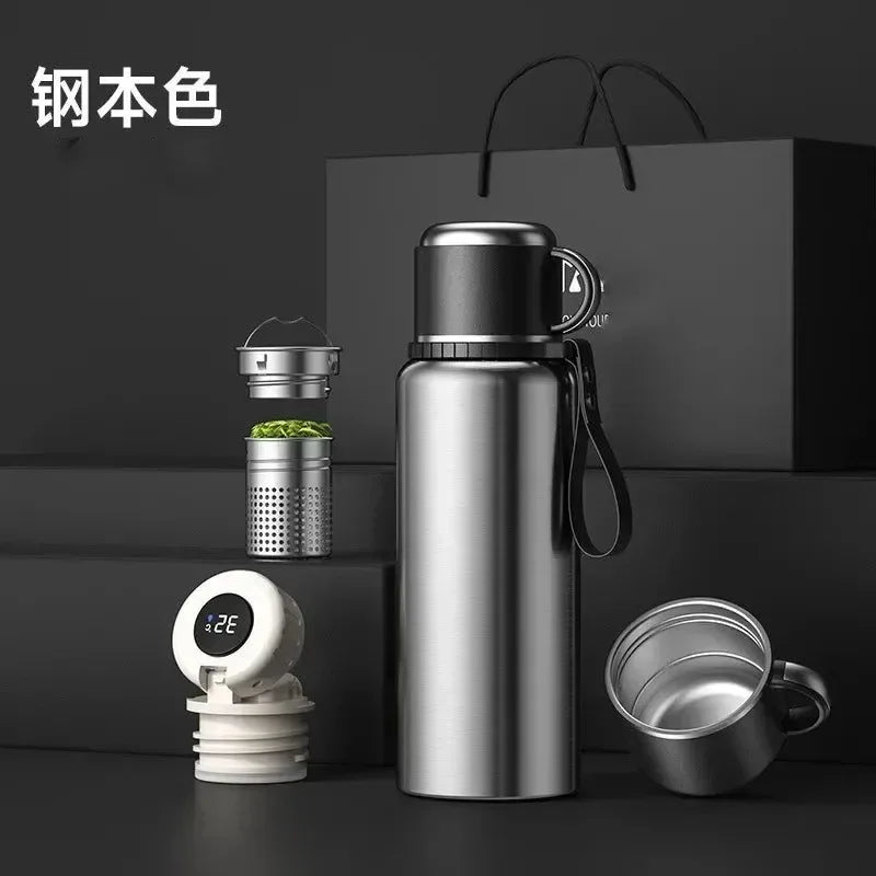Smart Temperature Display Travel Thermos | 316 Stainless Steel Vacuum Insulated Coffee Mug with Tea Filter - Trekker Essentials
