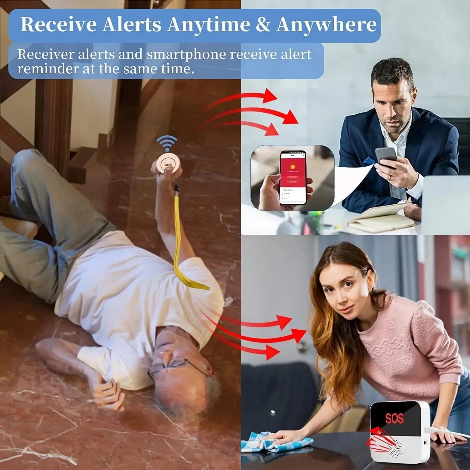 Smart WiFi Elderly Caregiver Pager - SOS Call Button Emergency Medical Alert System for Seniors at Home - Trekker Essentials