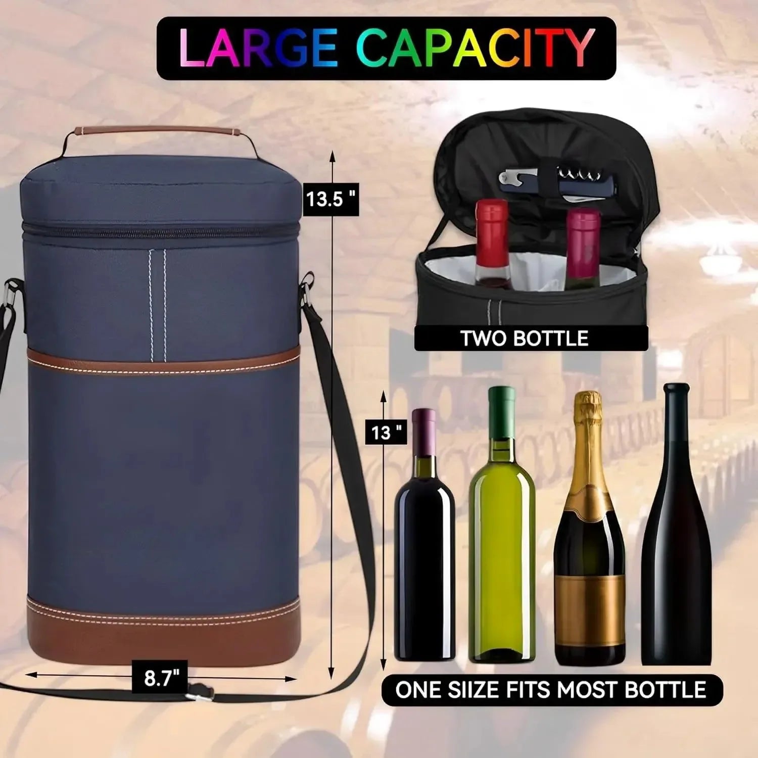 Soft Insulated Wine Bottle Carrier Bag for 2 Bottles | 750ml Travel Tote for Outdoor Picnics & Parties - Trekker Essentials