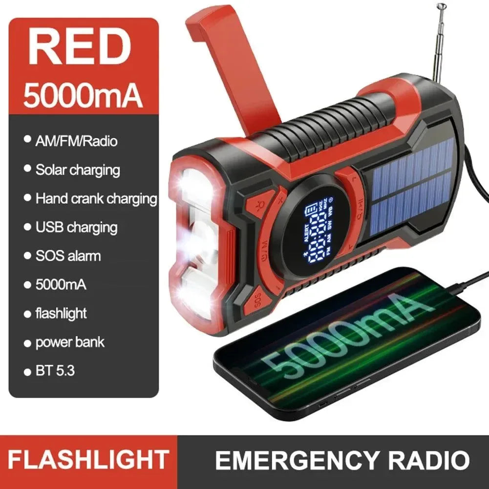 Solar Emergency Weather Radio Bluetooth-Compatible Hand Crank Phone Charger LED Flashlight SOS Alarm - Trekker Essentials