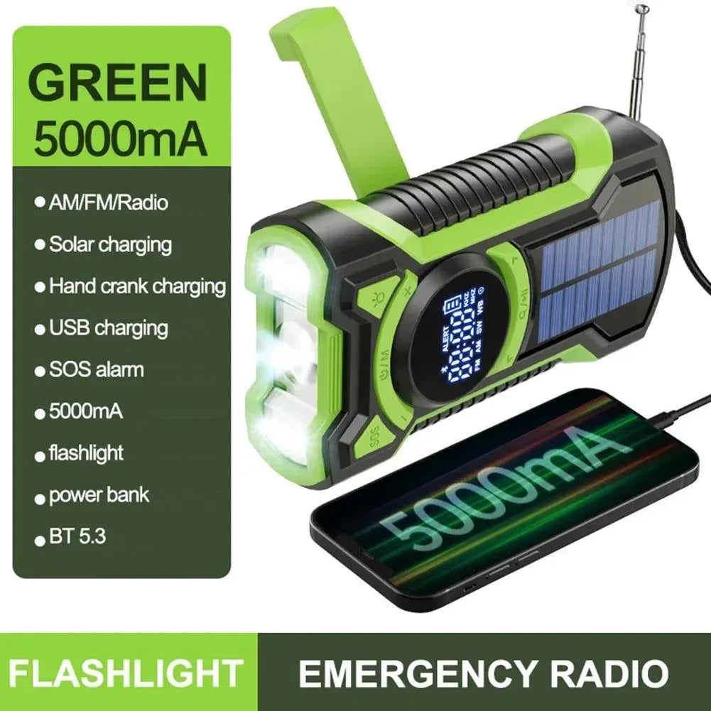 Solar Emergency Weather Radio Bluetooth-Compatible Hand Crank Phone Charger LED Flashlight SOS Alarm - Trekker Essentials