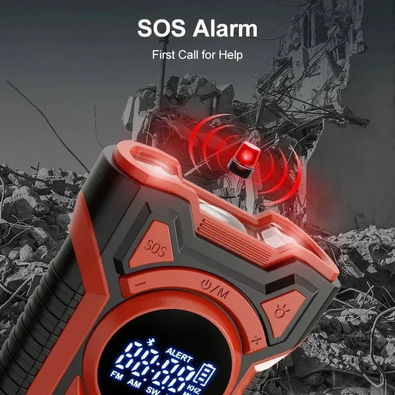 Solar Emergency Weather Radio Bluetooth-Compatible Hand Crank Phone Charger LED Flashlight SOS Alarm - Trekker Essentials