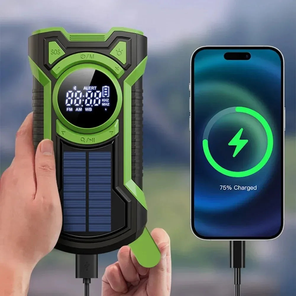 Solar Emergency Weather Radio Bluetooth-Compatible Hand Crank Phone Charger LED Flashlight SOS Alarm - Trekker Essentials