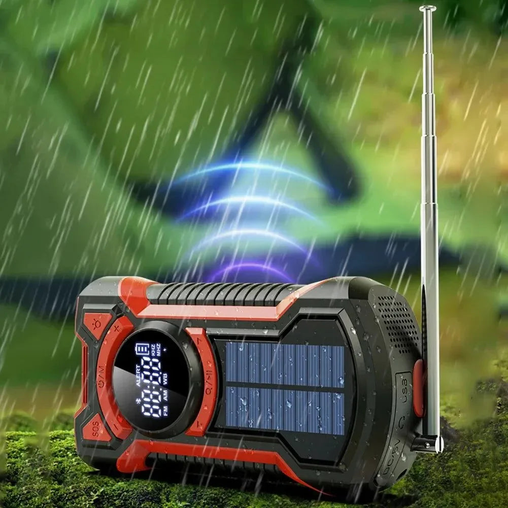 Solar Emergency Weather Radio Bluetooth-Compatible Hand Crank Phone Charger LED Flashlight SOS Alarm - Trekker Essentials