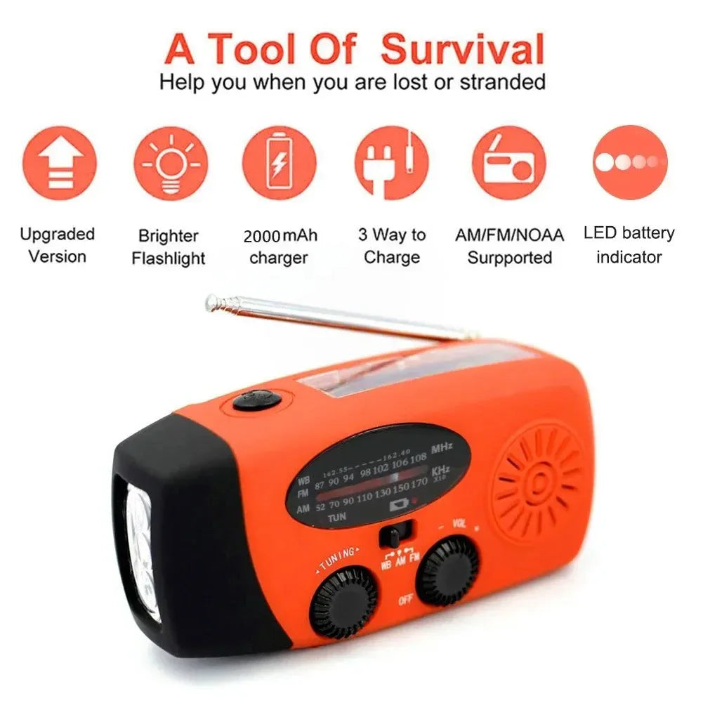 Solar Emergency Weather Radio Bluetooth-Compatible Hand Crank Phone Charger LED Flashlight SOS Alarm - Trekker Essentials