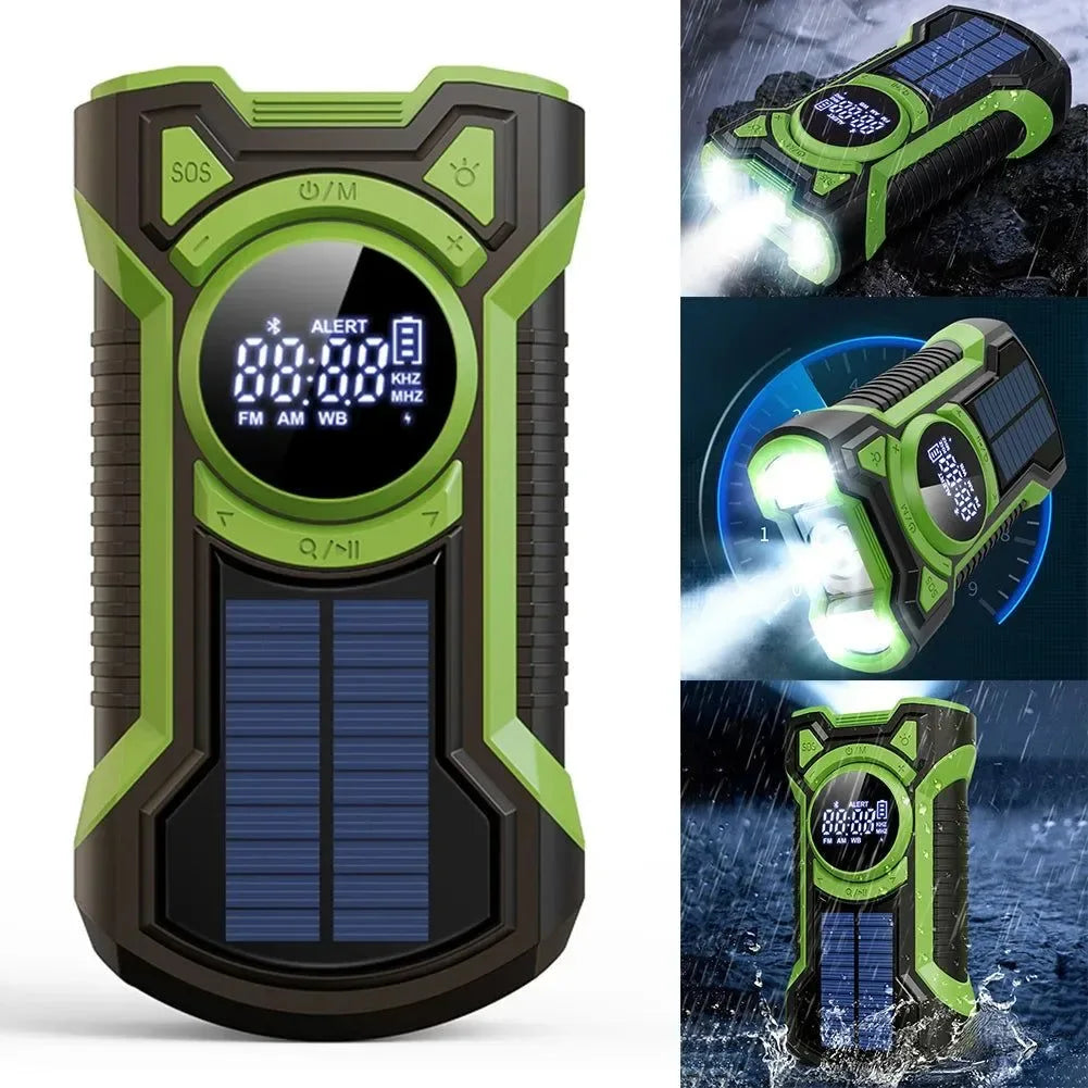 Solar Emergency Weather Radio - Waterproof Hand Crank Portable Radio with 5000mAh Battery, Bluetooth 5.3 for Outdoor Camping - Trekker Essentials