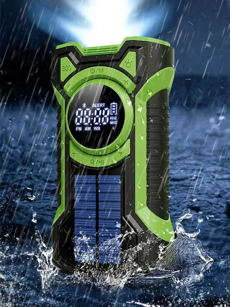 Solar Emergency Weather Radio - Waterproof Hand Crank Portable Radio with 5000mAh Battery, Bluetooth 5.3 for Outdoor Camping - Trekker Essentials