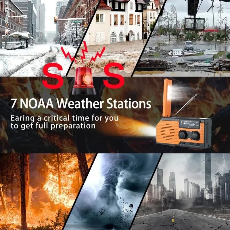 Solar FM Radio AM WB NOAA Radio Weather Emergency Power Bank 5000mA Hand Crank USB Charging Multifunctional Radio LED Flashlight - Trekker Essentials