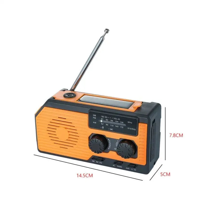 Solar FM Radio AM WB NOAA Radio Weather Emergency Power Bank 5000mA Hand Crank USB Charging Multifunctional Radio LED Flashlight - Trekker Essentials