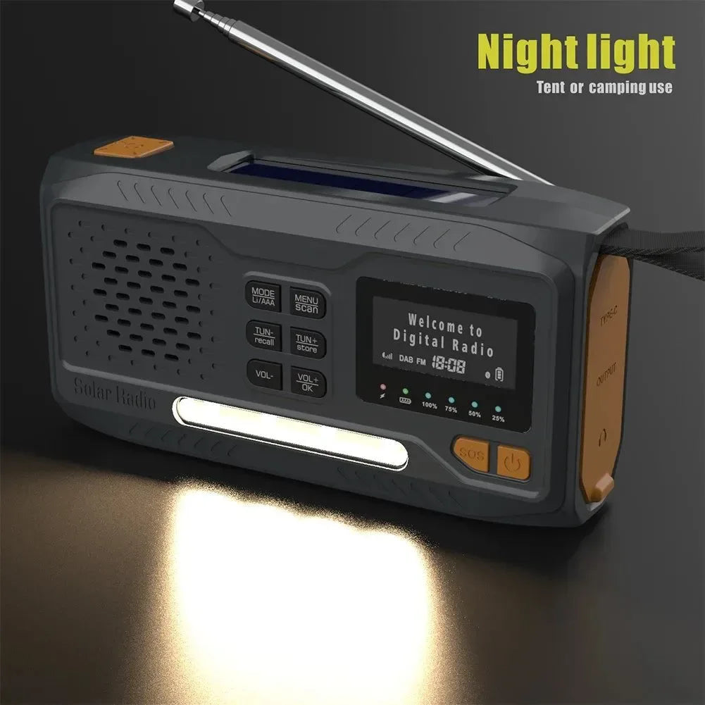 Solar Hand Crank Emergency Radio - 2000mAh Rechargeable DAB/FM/Bluetooth-Compatible Radio, 4-Way Powered with Reading Lamp for Survival - Trekker Essentials