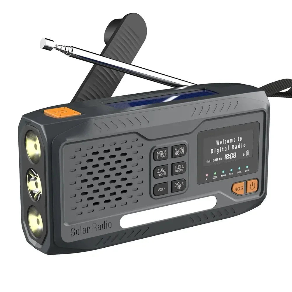 Solar Hand Crank Emergency Radio - 2000mAh Rechargeable DAB/FM/Bluetooth-Compatible Radio, 4-Way Powered with Reading Lamp for Survival - Trekker Essentials
