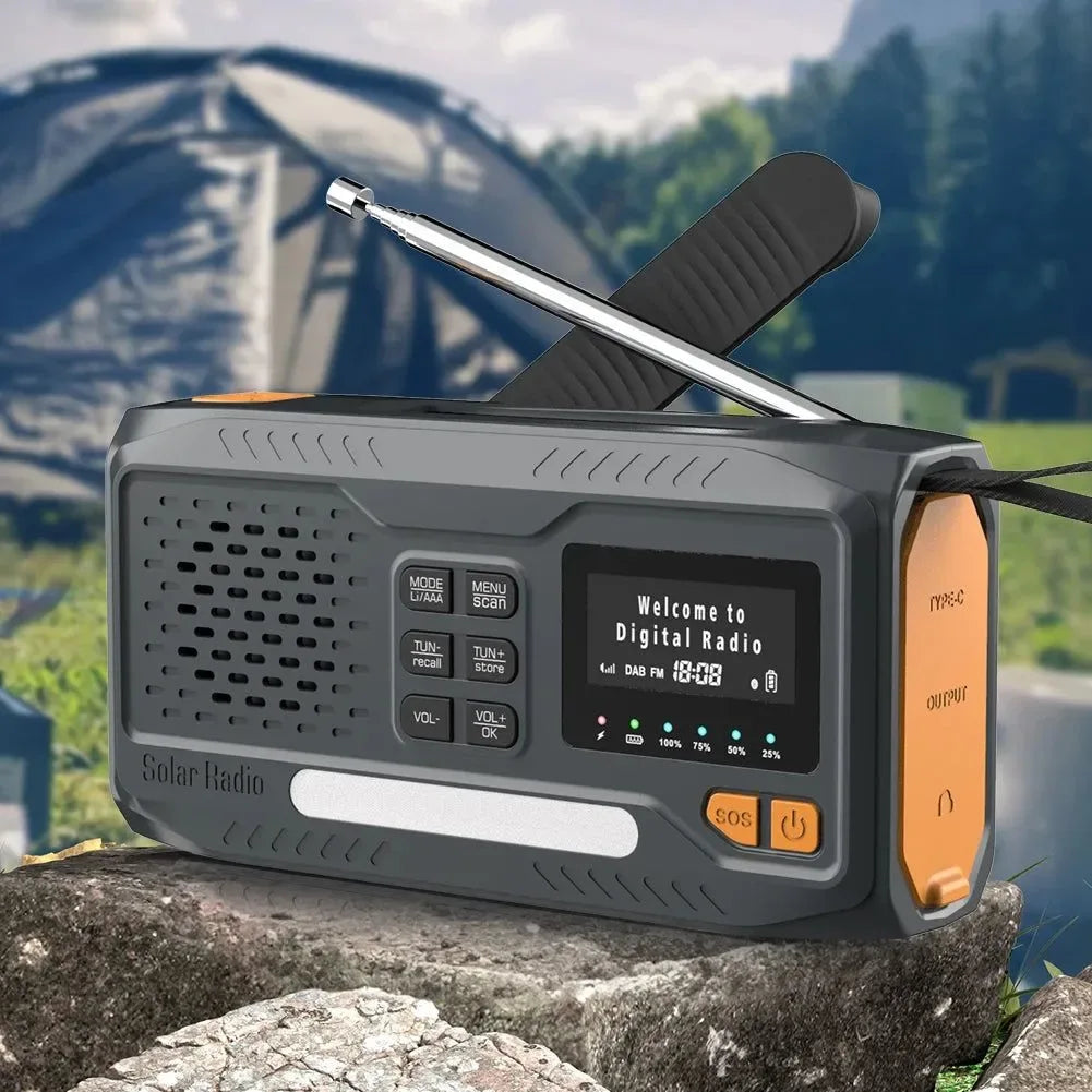 Solar Hand Crank Emergency Radio - 2000mAh Rechargeable DAB/FM/Bluetooth-Compatible Radio, 4-Way Powered with Reading Lamp for Survival - Trekker Essentials