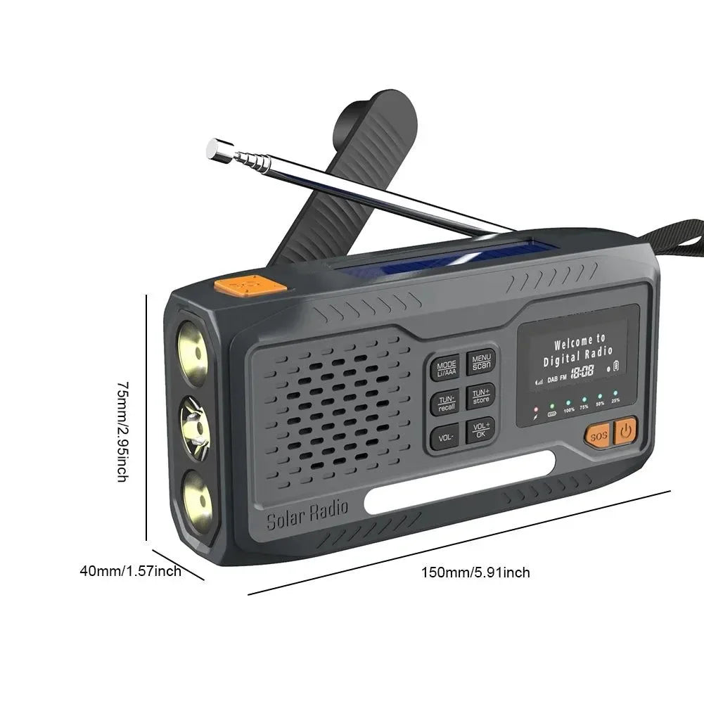 Solar Hand Crank Emergency Radio - 2000mAh Rechargeable DAB/FM/Bluetooth-Compatible Radio, 4-Way Powered with Reading Lamp for Survival - Trekker Essentials