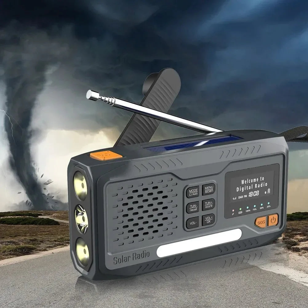 Solar Hand Crank Emergency Radio - 2000mAh Rechargeable DAB/FM/Bluetooth-Compatible Radio, 4-Way Powered with Reading Lamp for Survival - Trekker Essentials