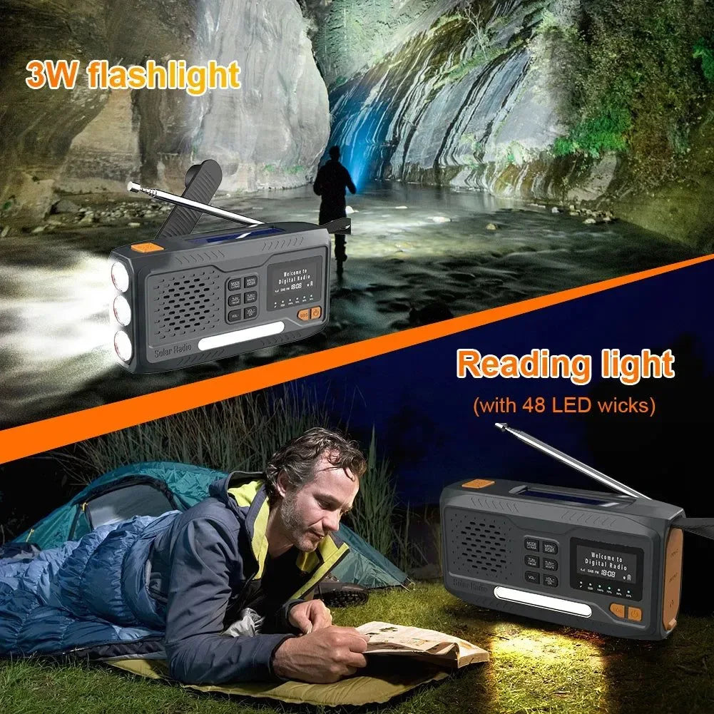 Solar Hand Crank Emergency Radio - 2000mAh Rechargeable DAB/FM/Bluetooth-Compatible Radio, 4-Way Powered with Reading Lamp for Survival - Trekker Essentials
