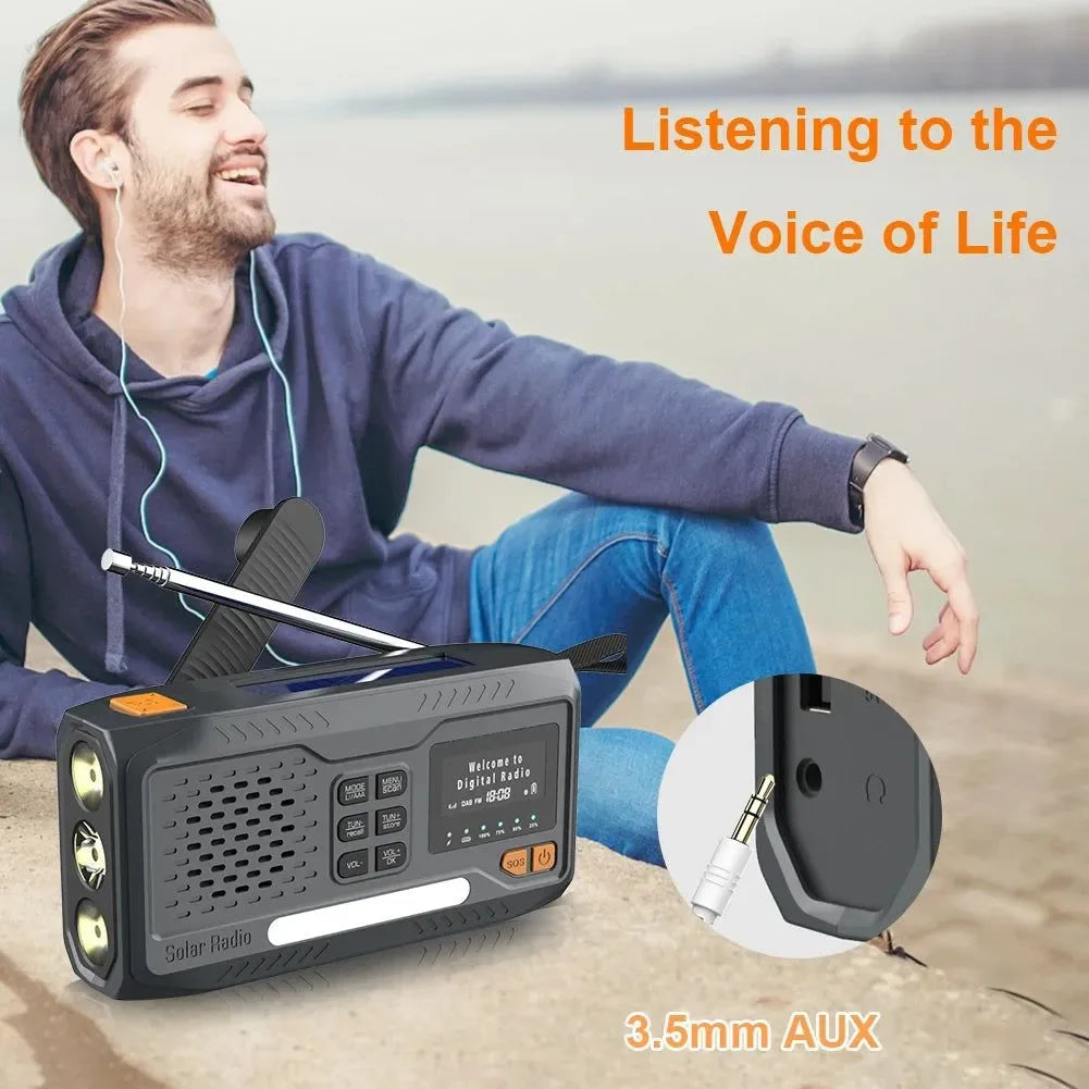 Solar Hand Crank Emergency Radio - 2000mAh Rechargeable DAB/FM/Bluetooth-Compatible Radio, 4-Way Powered with Reading Lamp for Survival - Trekker Essentials