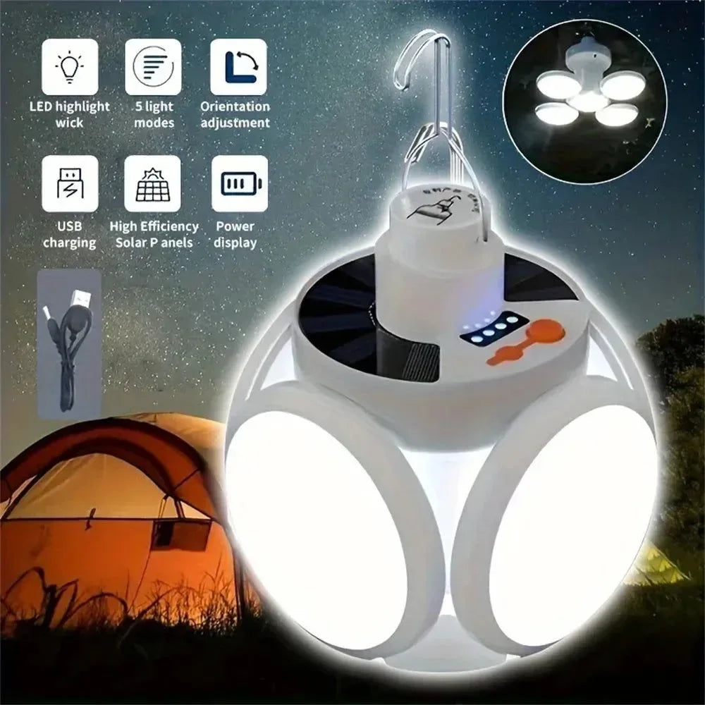 Solar Outdoor Folding Light - Portable USB Rechargeable LED Bulb Search Lights Camping Torch Emergency Lamp - Trekker Essentials