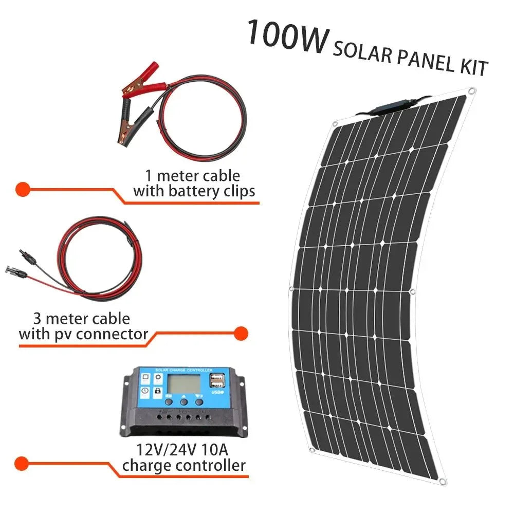 Solar Panel Kit Complete 400W 300W 200W 100W 12V Flexible Solar Power Panel for Solar Battery Charger/Power Bank/Camping/Hiking - Trekker Essentials