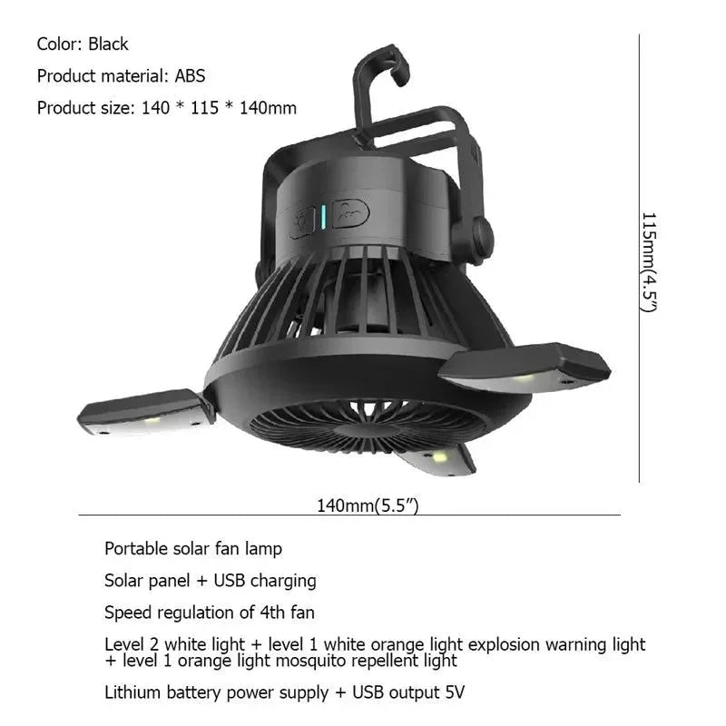 Solar Portable Lanterns with Fan: Outdoor Camping Fan Light - Trekker Essentials